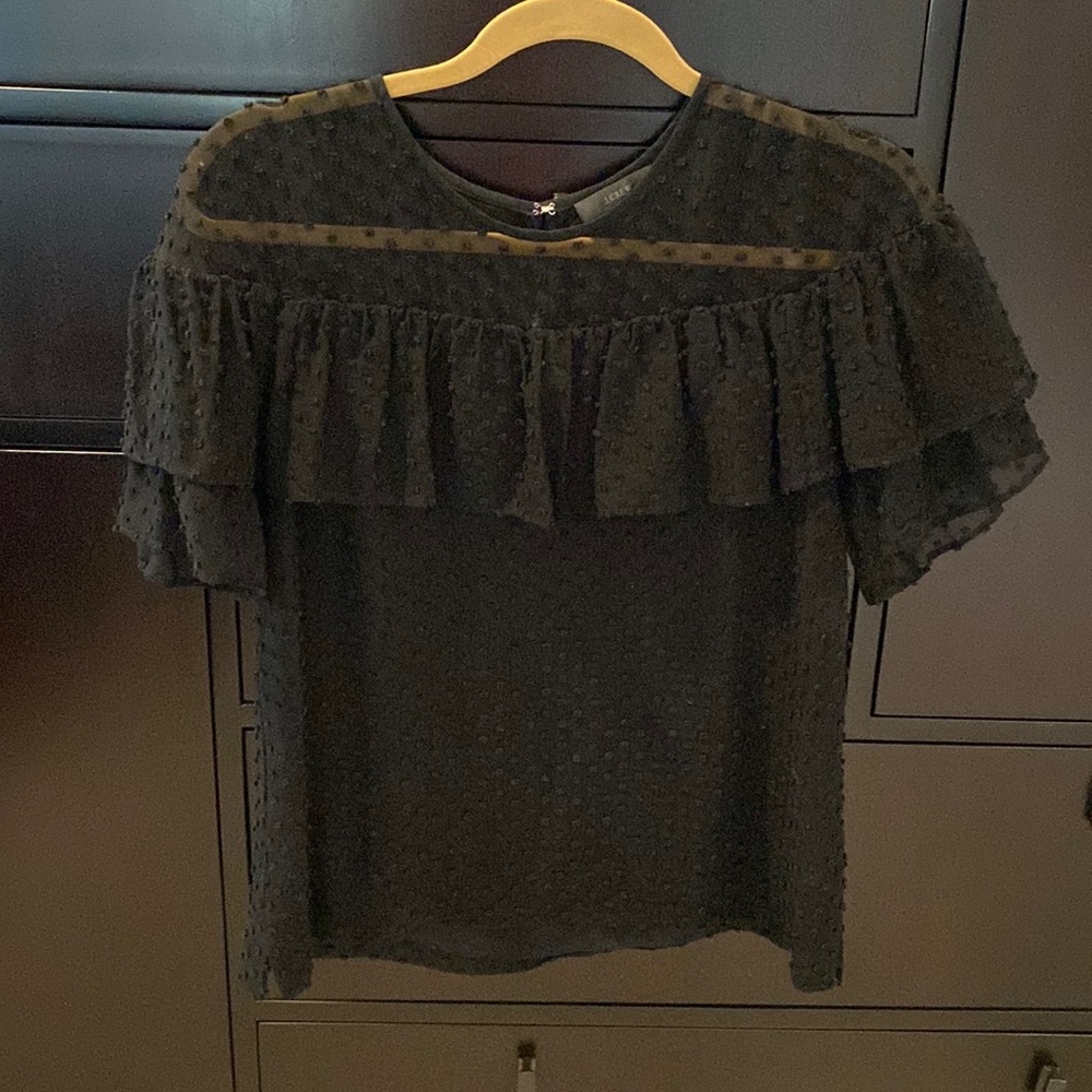 J.Crew Sheer Black Polka Dot Ruffle Top